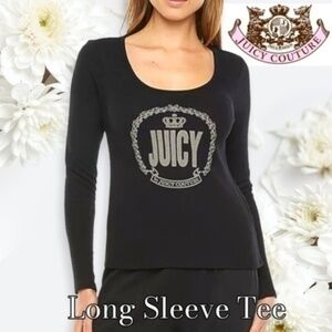 JUICY COUTURE Long Sleeve Front Logo Scoop Neck Fitted Waffle Top-Black/Md NWT